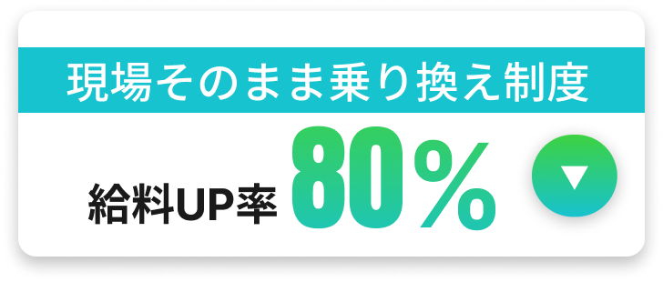 現場そのまま乗り換え制度　給料UP率80%